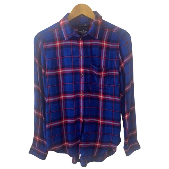 American Eagle Outfitters Tops - AEO Small Ahh-Mazingly Plaid Flannel Boyfriend Shirt